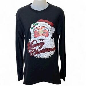 Gildan Black Santa Long Sleeve Shirt Merry Christmas NWT Size:Small